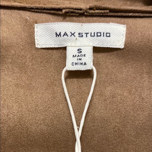 Max Studio NWT Light Brown Drape Front Long Jacket Waterfall Collar - S - Picture 2 of 8